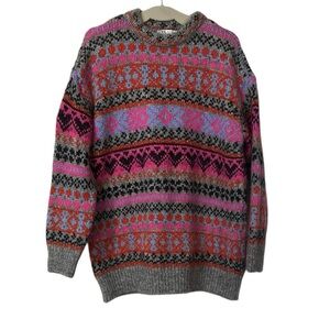 Zara Longline Jacquard Knit fair Isle Sweater Multicolored